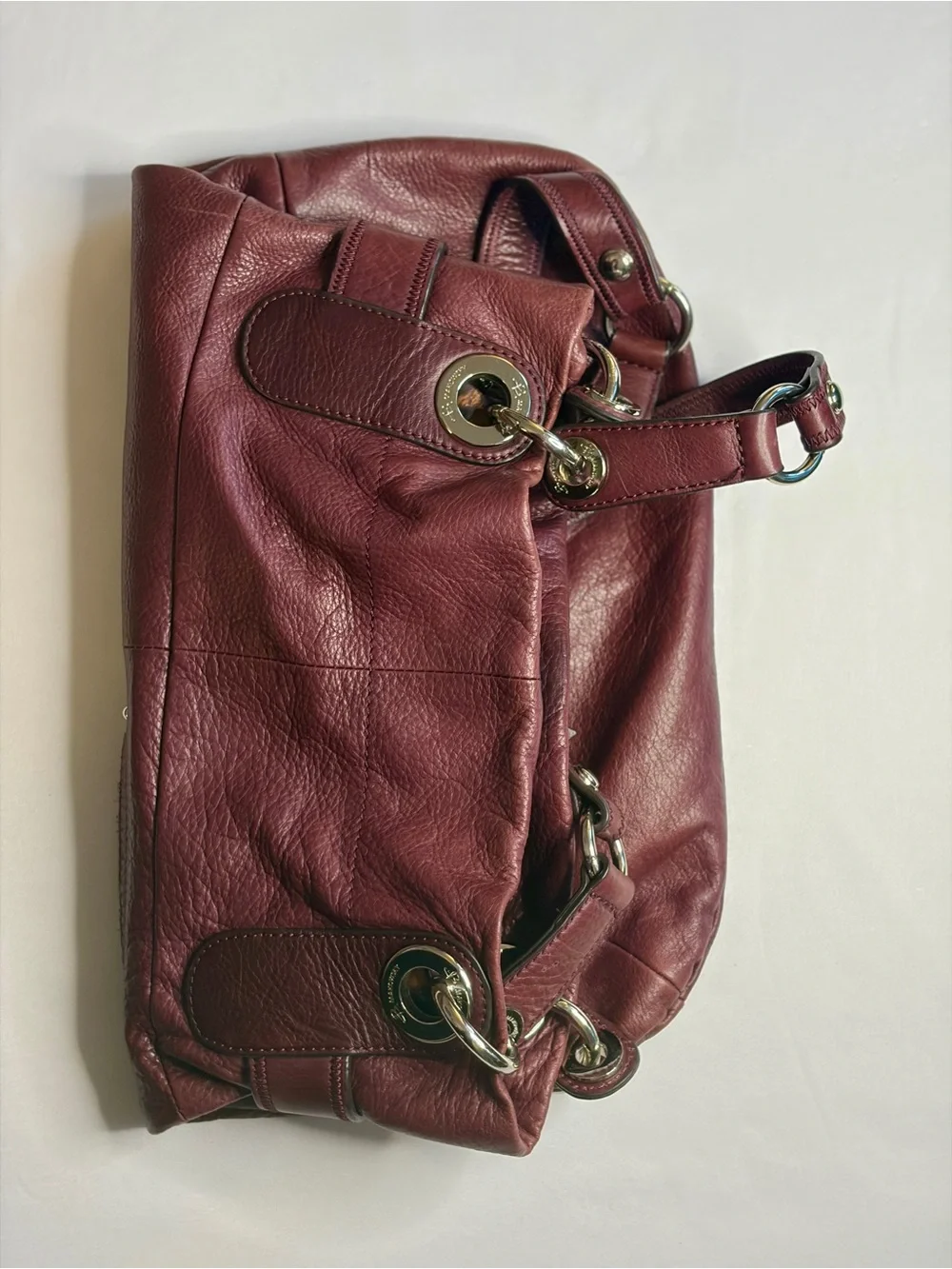 B. Makowsky VTG Plum Leather Slouchy Hobo Shoulder Bag Tote Silver Accent - EUC